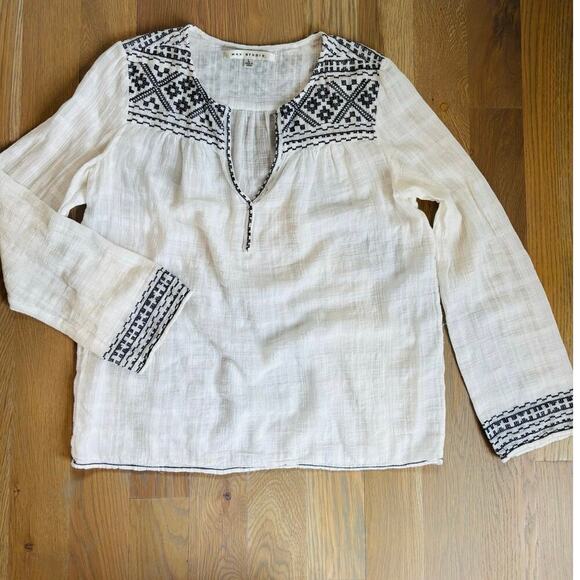 Cotton Embroidered Boho Peasant Top Long Sleeves - Picture 1 of 8